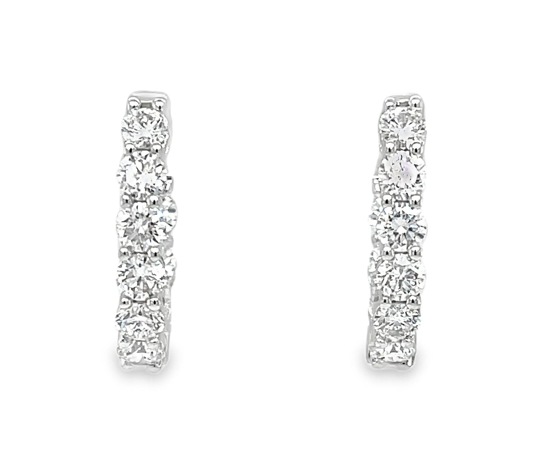 Women's or Men's Diamond and 18k White Gold Hoop Earrings, 2.31 Carats Total For Sale