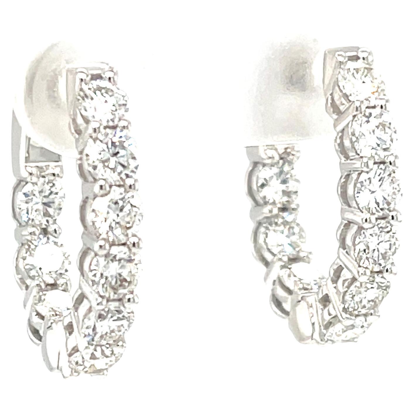 Diamond and 18k White Gold Hoop Earrings, 2.31 Carats Total For Sale