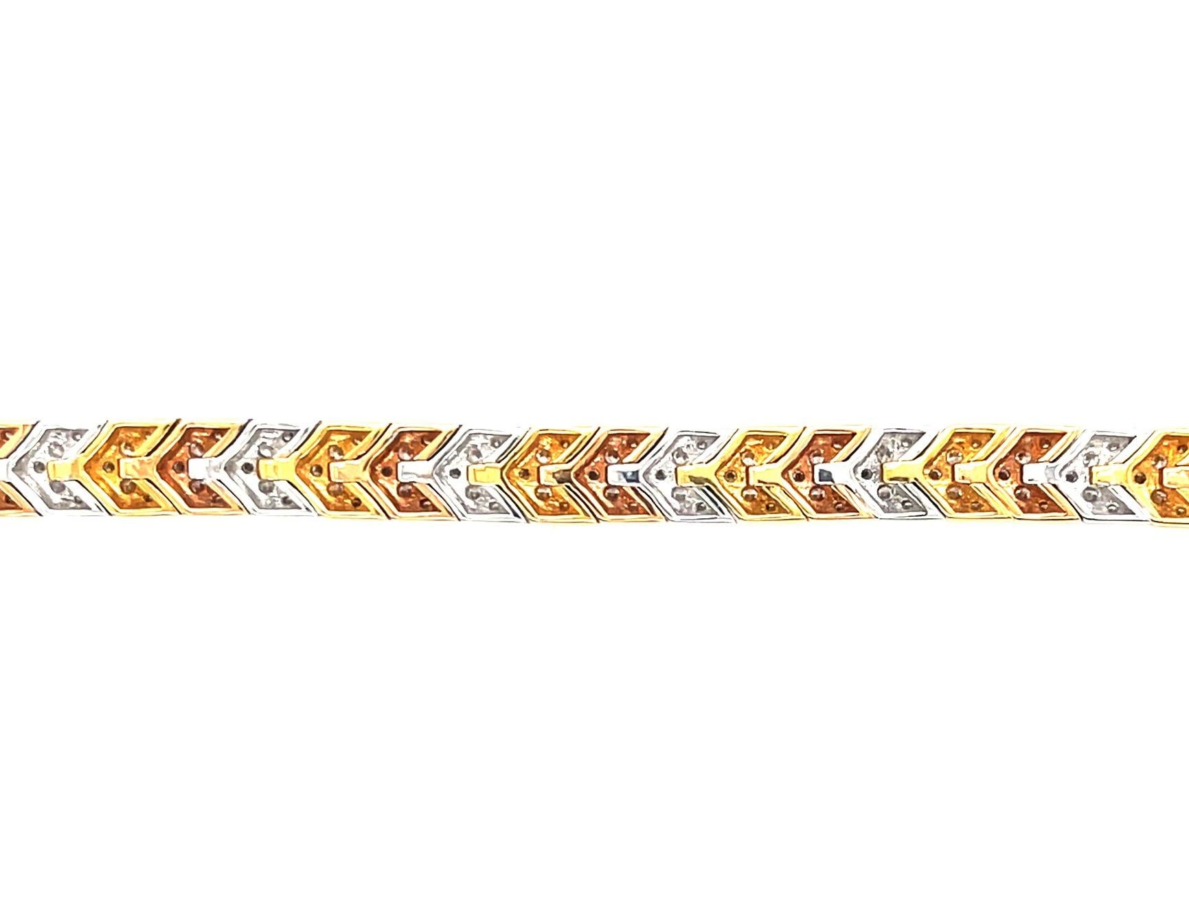 Diamond and 18k White, Yellow and Rose Gold Bracelet, 2.43 Carats Total For Sale 1