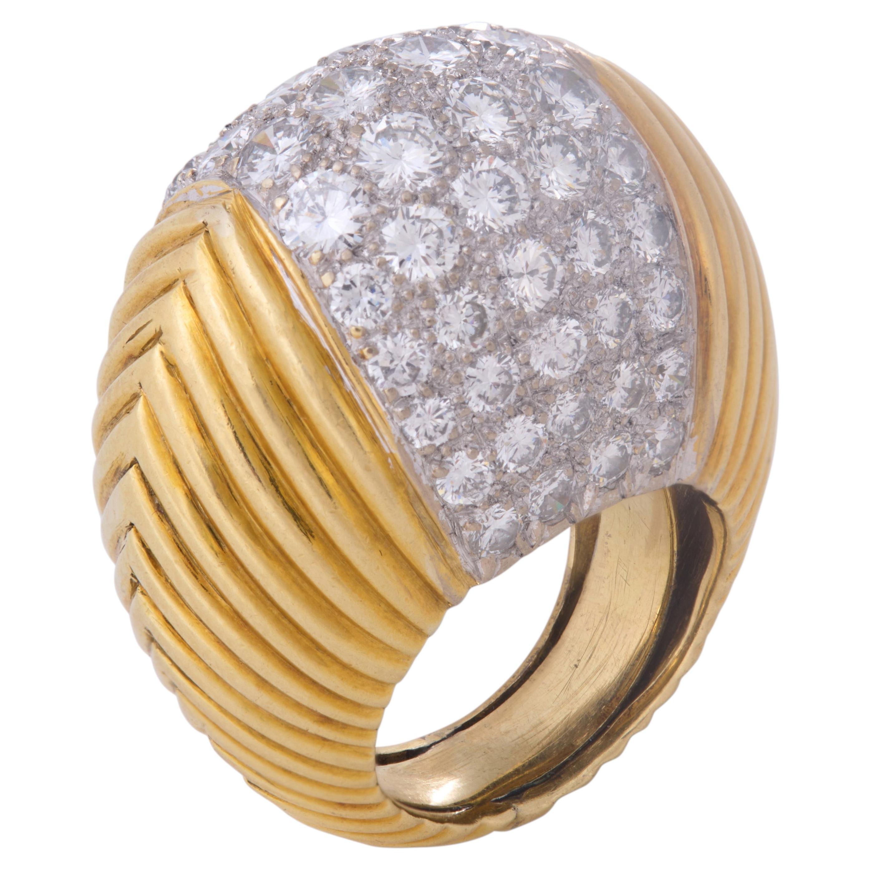 Diamond and 18K Yellow and White Gold Bombé Ring, 1980s