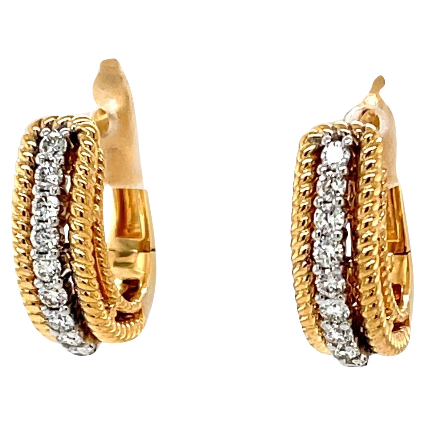 Diamond and 18k Yellow and White Gold Hoop Earrings with Hinged Backs
