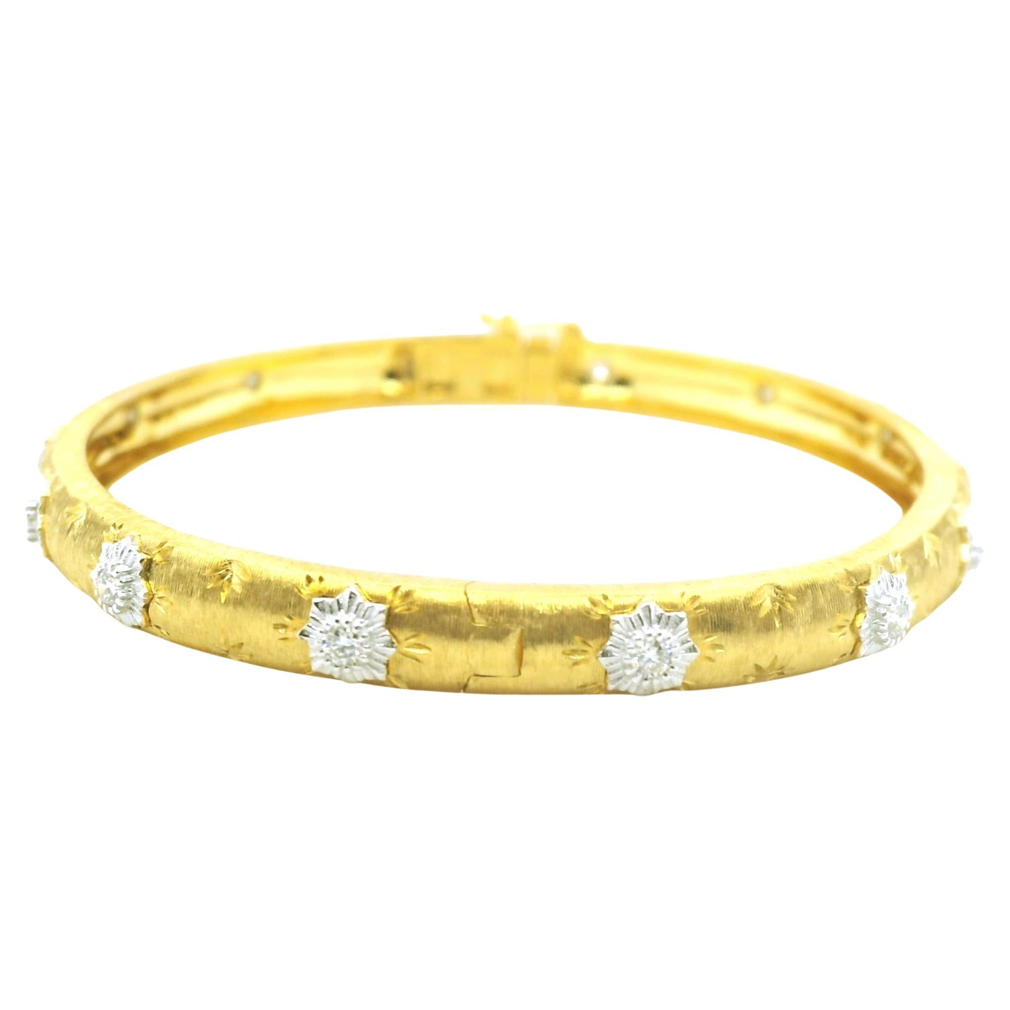 Diamond and 18k Yellow and White Gold Satin Finish Bangle Bracelet