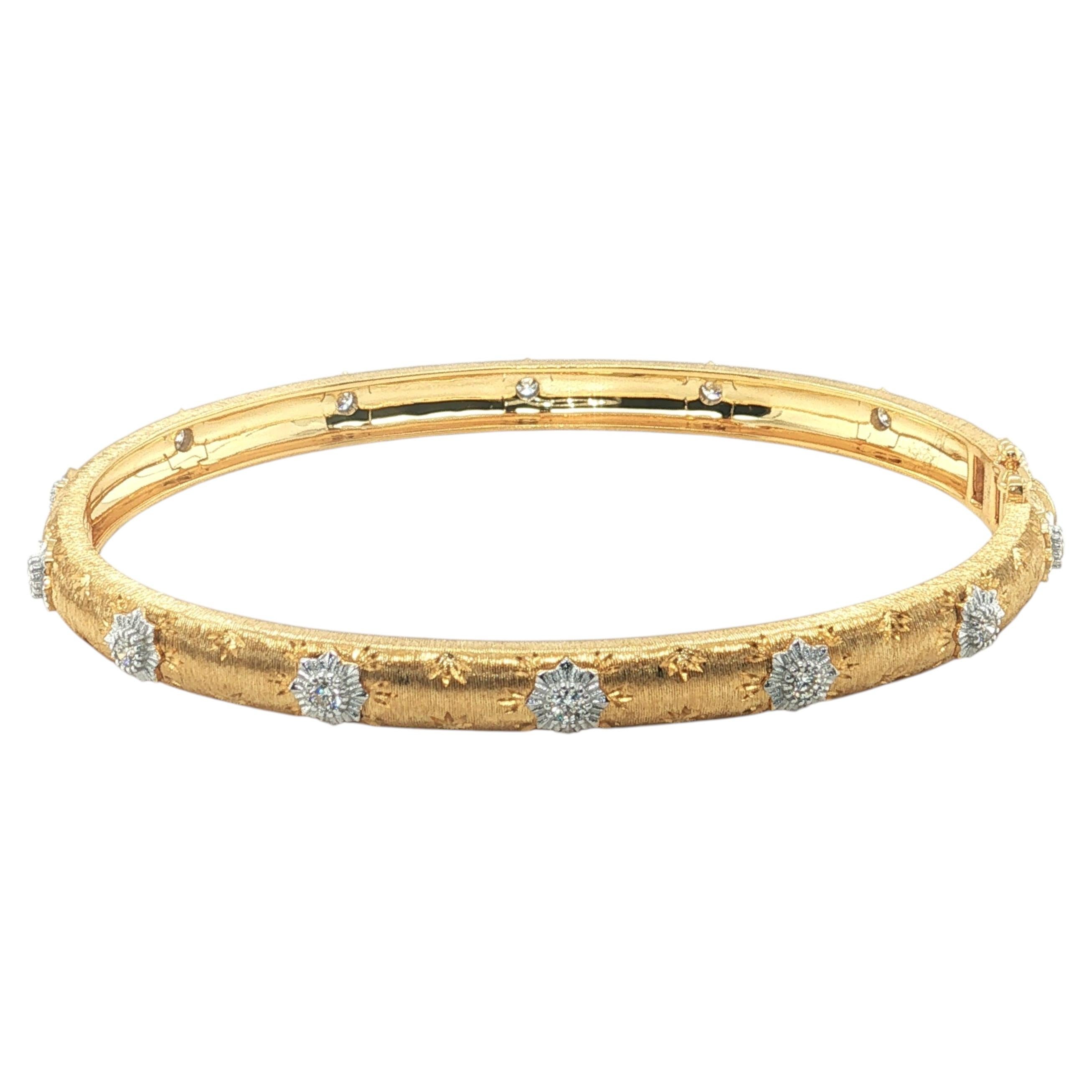 Diamond and 18k Yellow and White Gold Satin Finish Bangle Bracelet