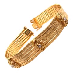 Diamond and 18k Yellow Gold 5 Row UnoAErre Floral Design Italian Bracelet