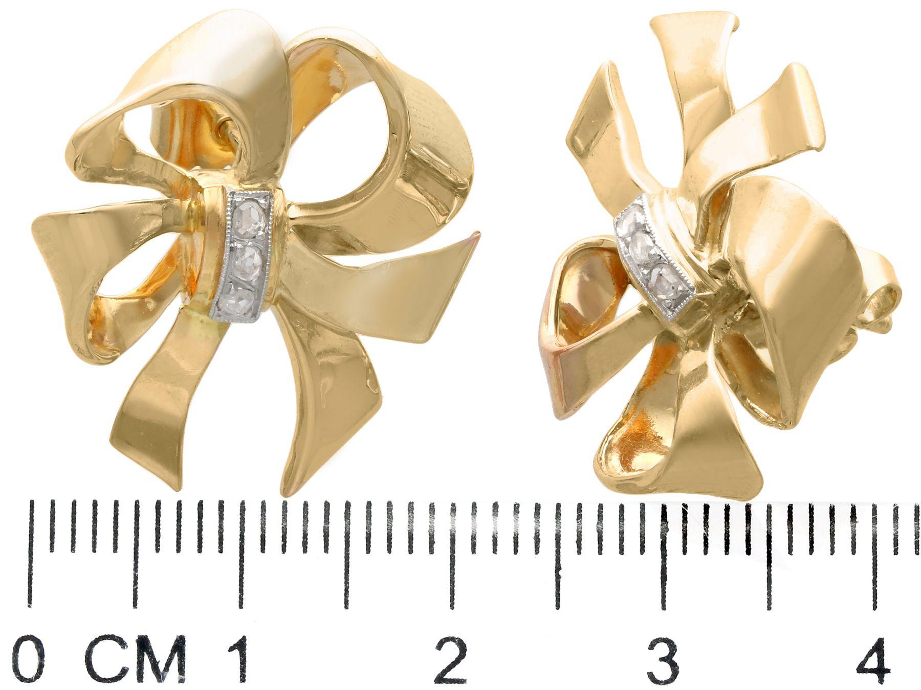 Women's 1940s Diamond and Yellow Gold Bow Earrings For Sale