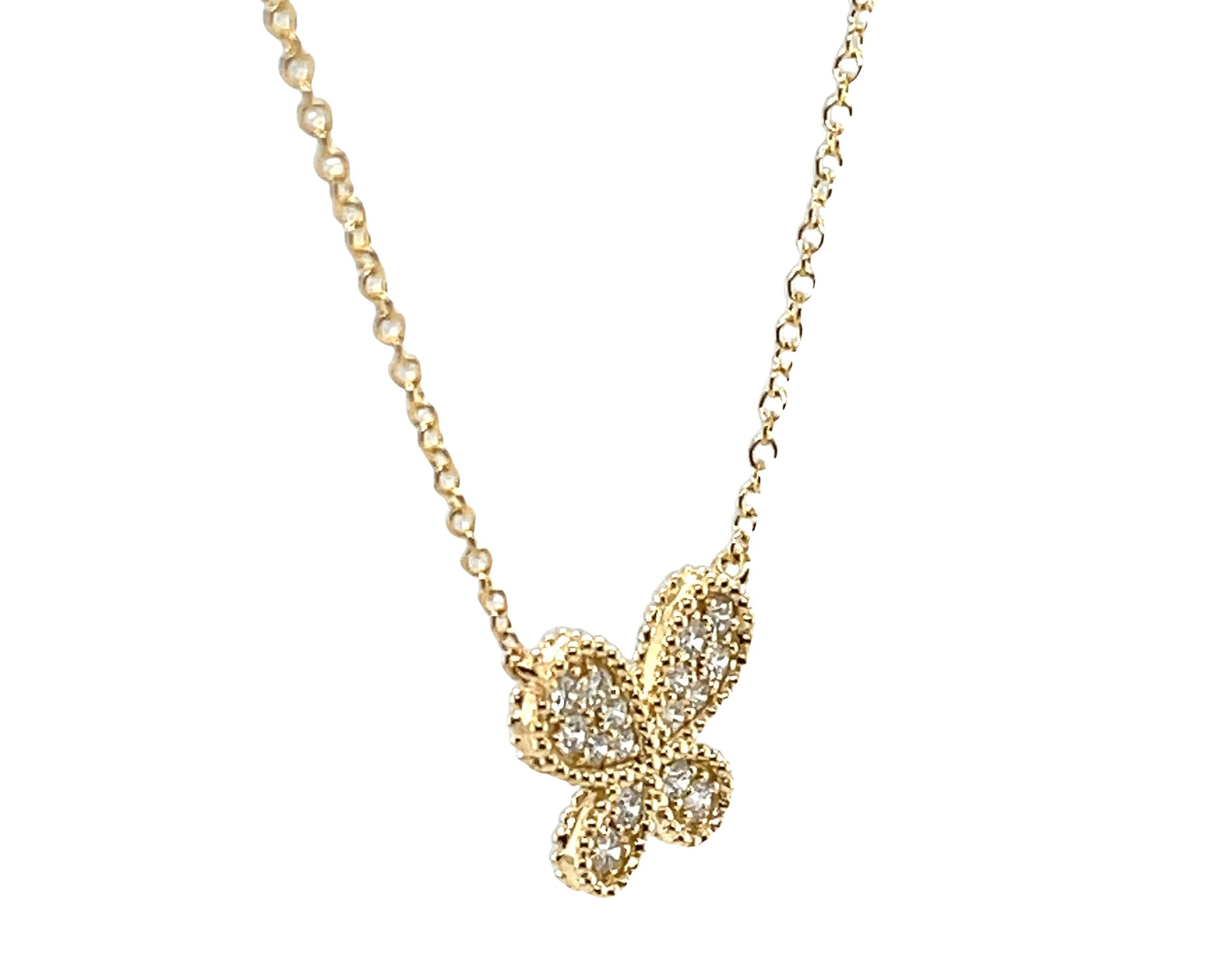 Artisan Collier papillon en or jaune 18 carats et diamant en vente