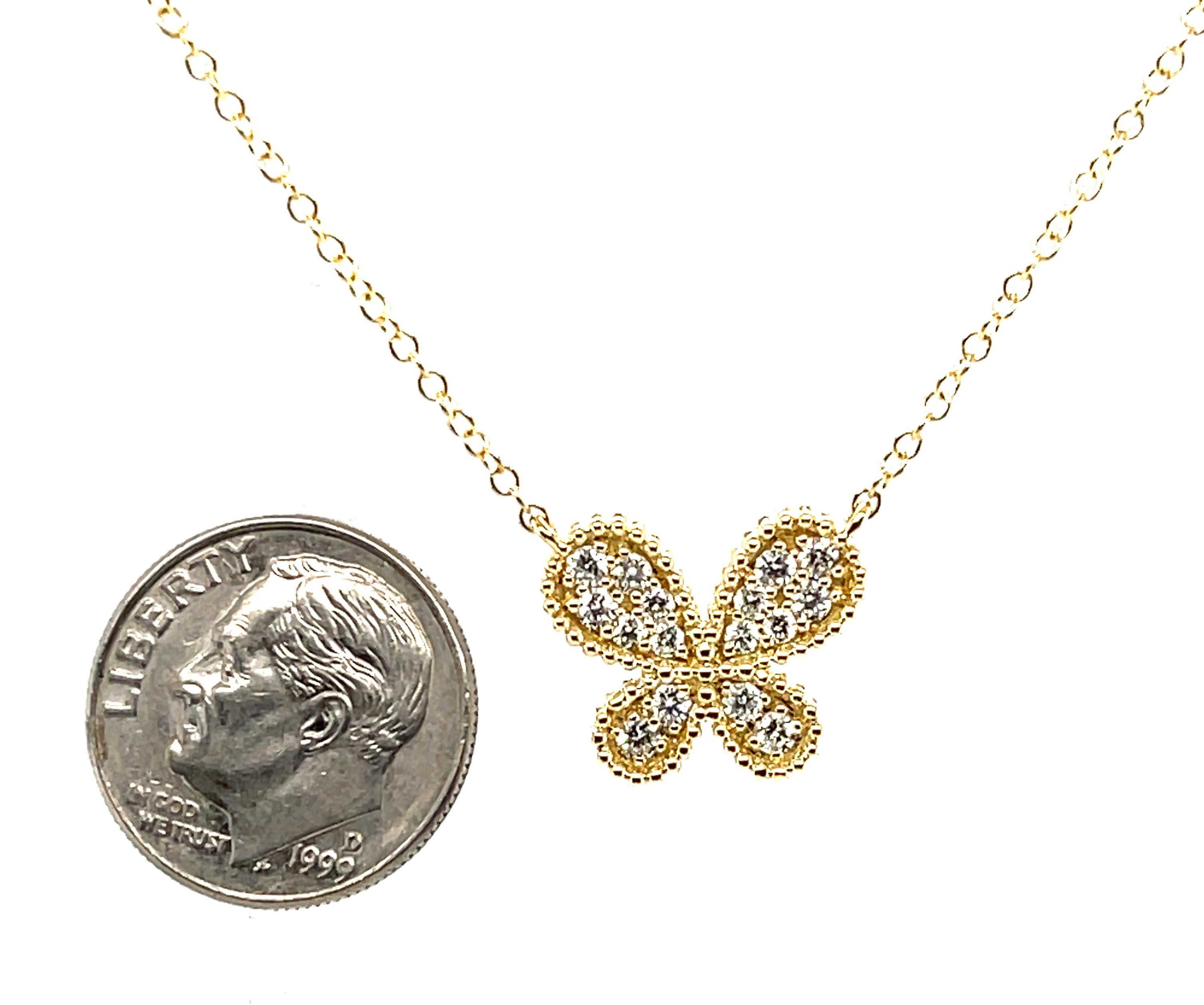 Collier papillon en or jaune 18 carats et diamant Neuf - En vente à Los Angeles, CA