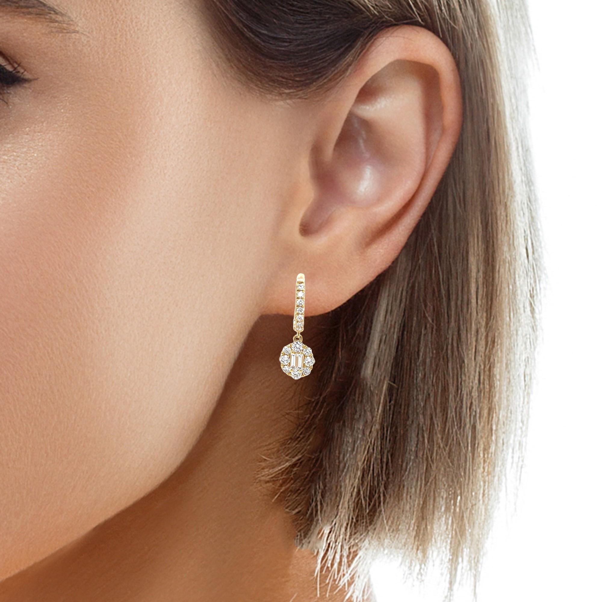 Diamond and 18k Yellow Gold Dangle Earrings with Hinged Hoops In New Condition For Sale In Los Angeles, CA