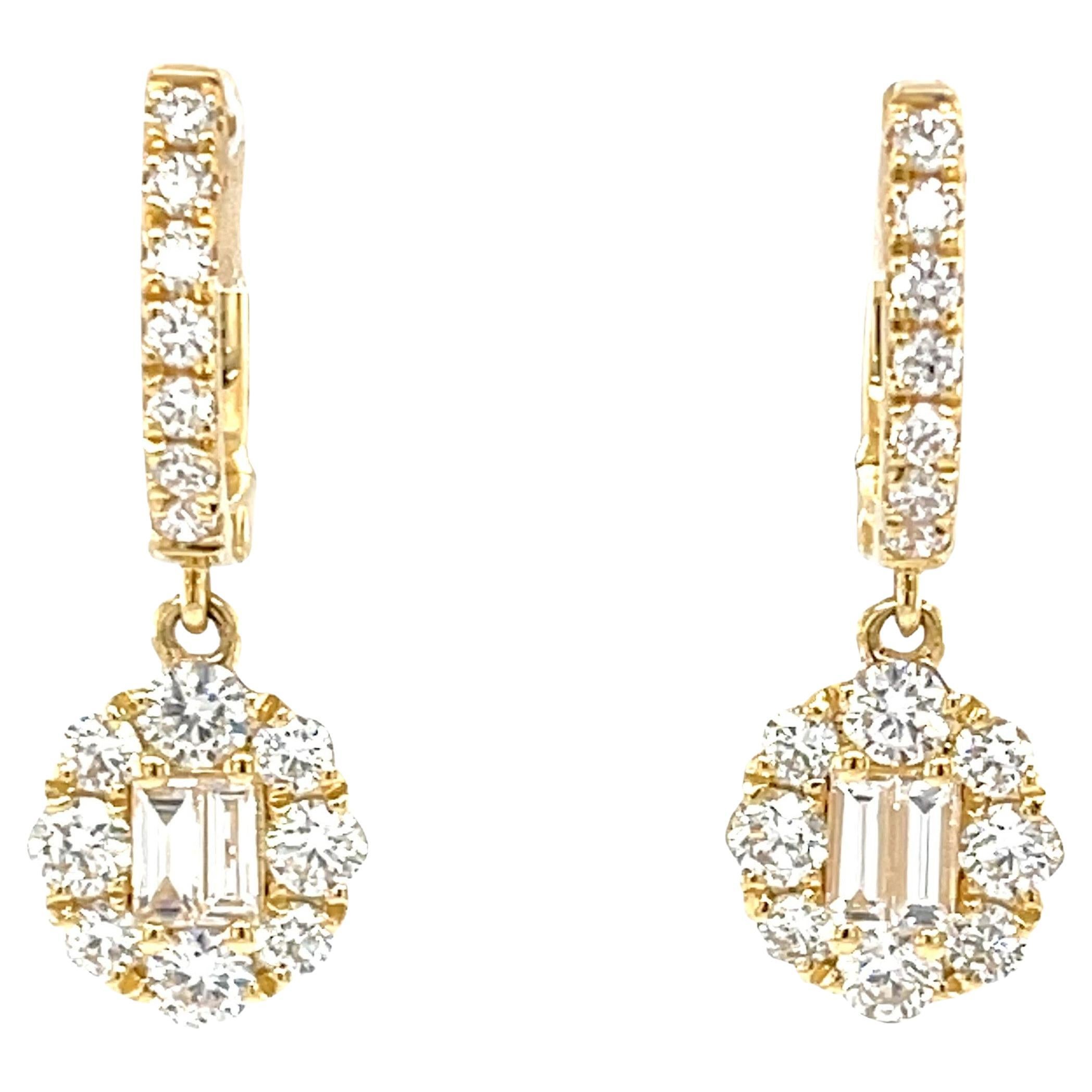 Diamond and 18k Yellow Gold Dangle Earrings with Hinged Hoops