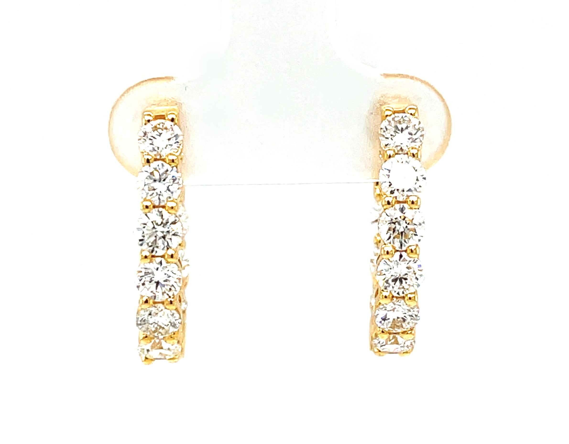 Artisan Diamond and 18k Yellow Gold Hoop Earrings, 2.31 Carats Total For Sale