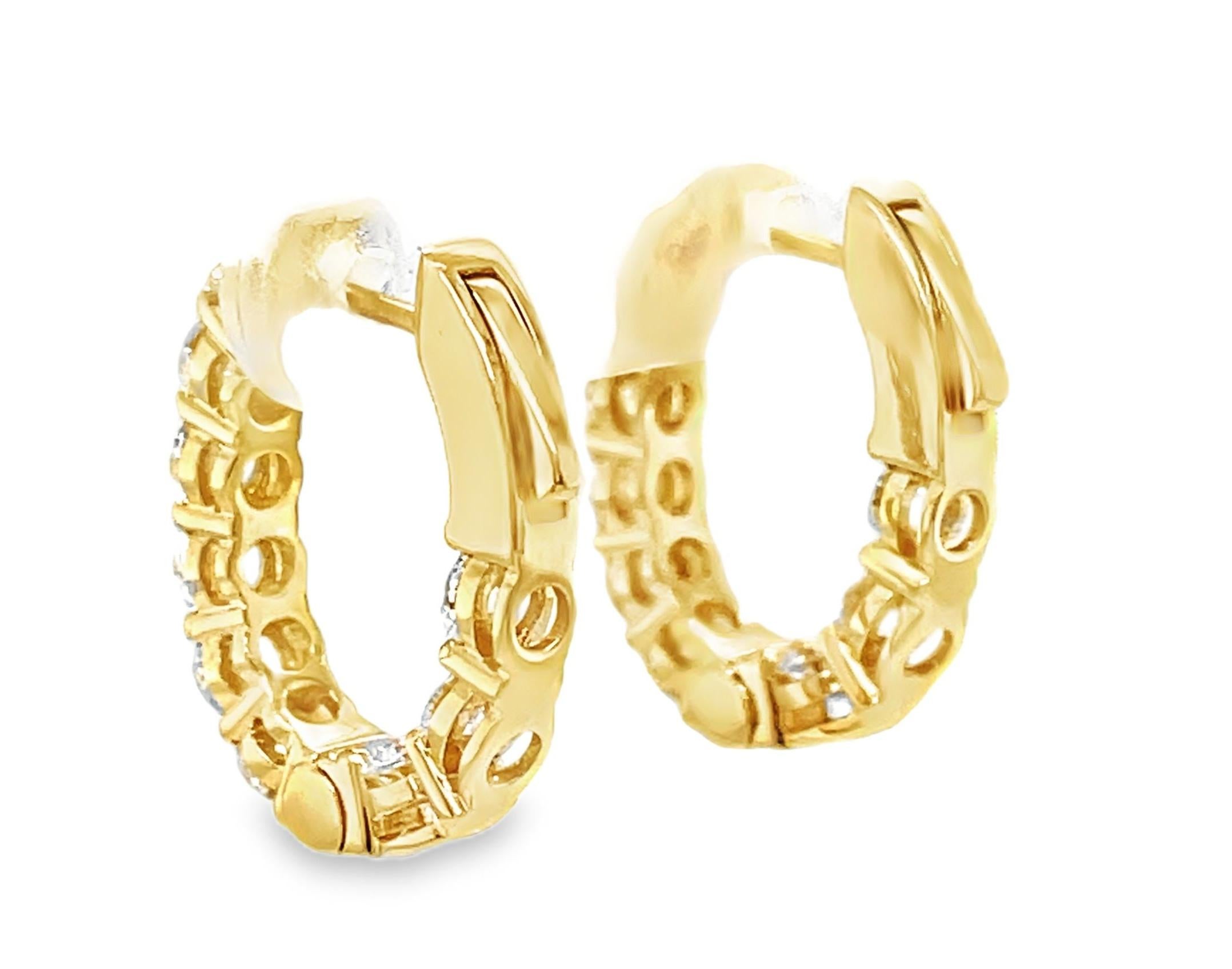 Women's or Men's Diamond and 18k Yellow Gold Hoop Earrings, 2.31 Carats Total For Sale
