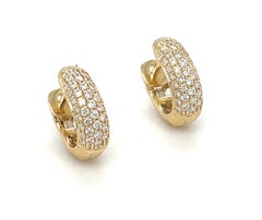 Diamond and 18k Yellow Gold "Huggie" Hoop Earrings, .37 Carats Total