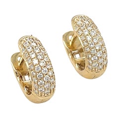 Diamond and 18k Yellow Gold "Huggie" Hoop Earrings, .37 Carats Total