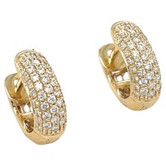 Diamond and 18k Yellow Gold "Huggie" Hoop Earrings, .37 Carats Total