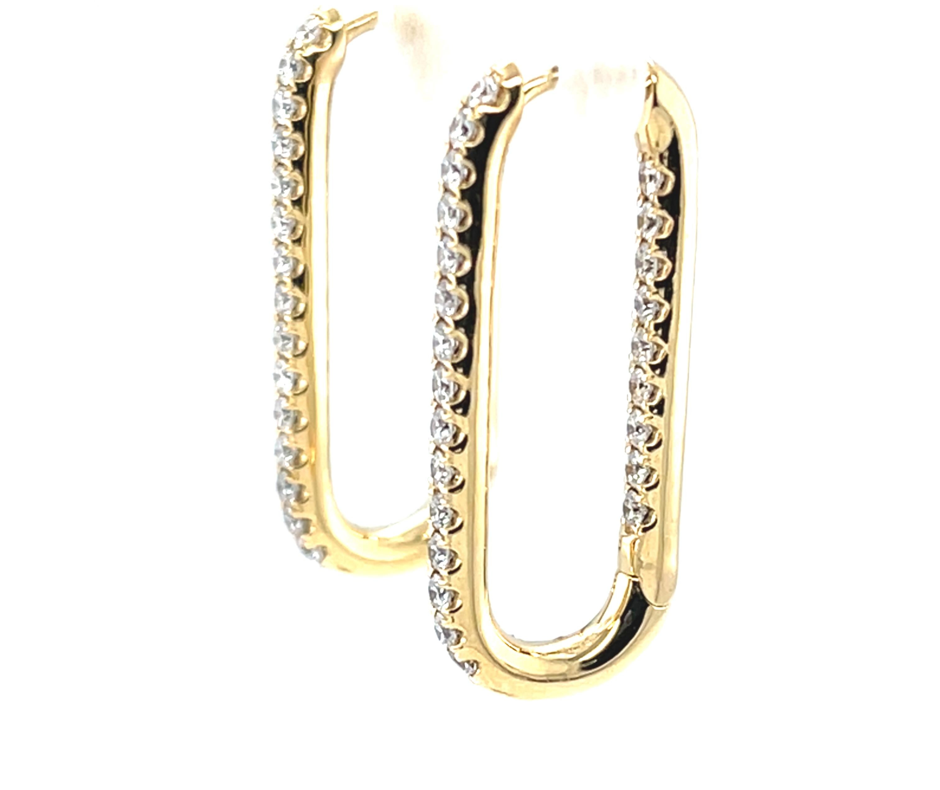 Artigiano Orecchini a cerchio allungati con diamanti e oro giallo 18 ct, 0,78 carati totali in vendita