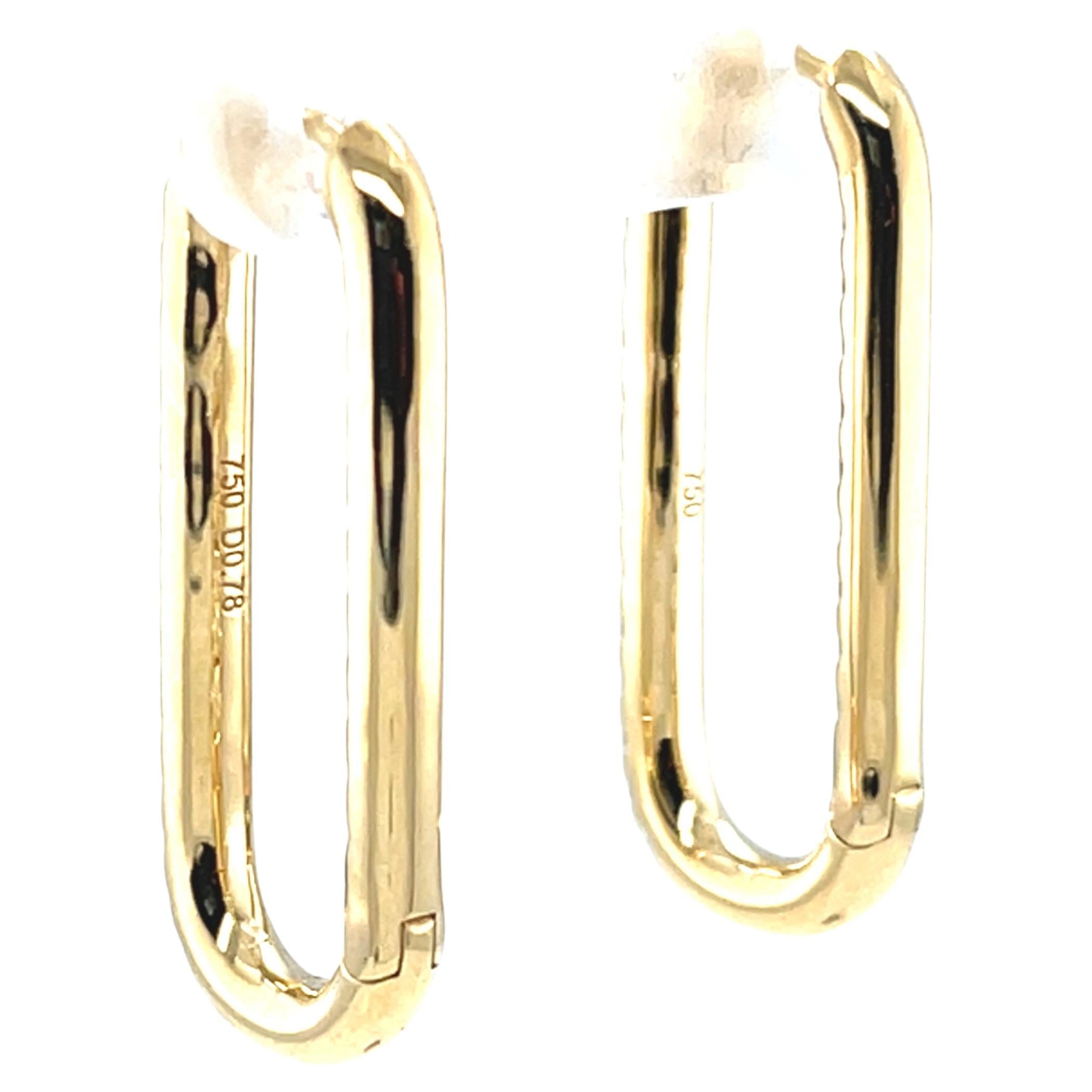 Orecchini a cerchio allungati con diamanti e oro giallo 18 ct, 0,78 carati totali In condizioni Nuovo in vendita a Los Angeles, CA