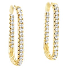 Diamond and 18k Yellow Gold Inside-Out Elongated Hoop Earrings, .78 Carat Total