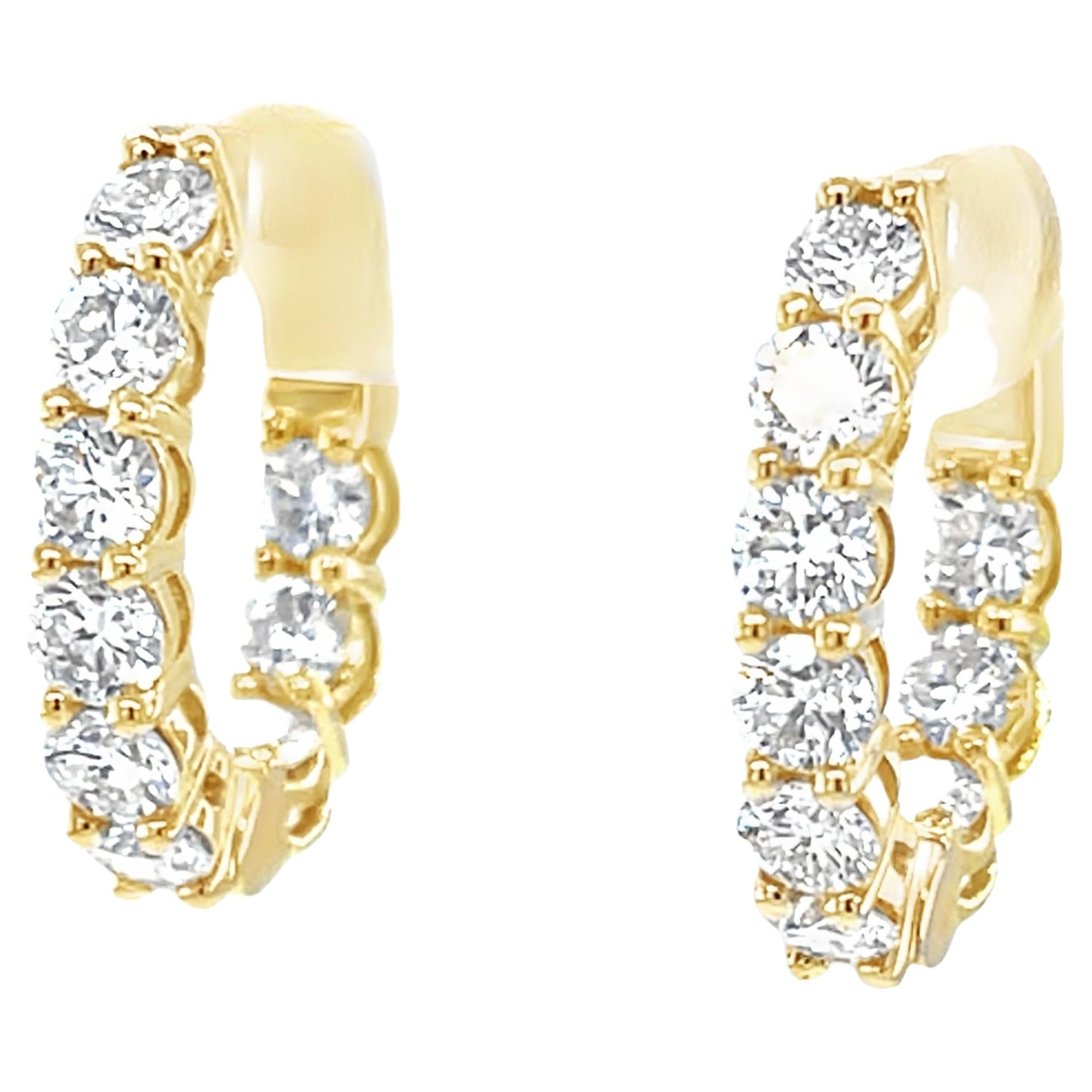 Diamond and 18k Yellow Gold "Inside Out" Hoop Earrings, 2.26 Carats Total
