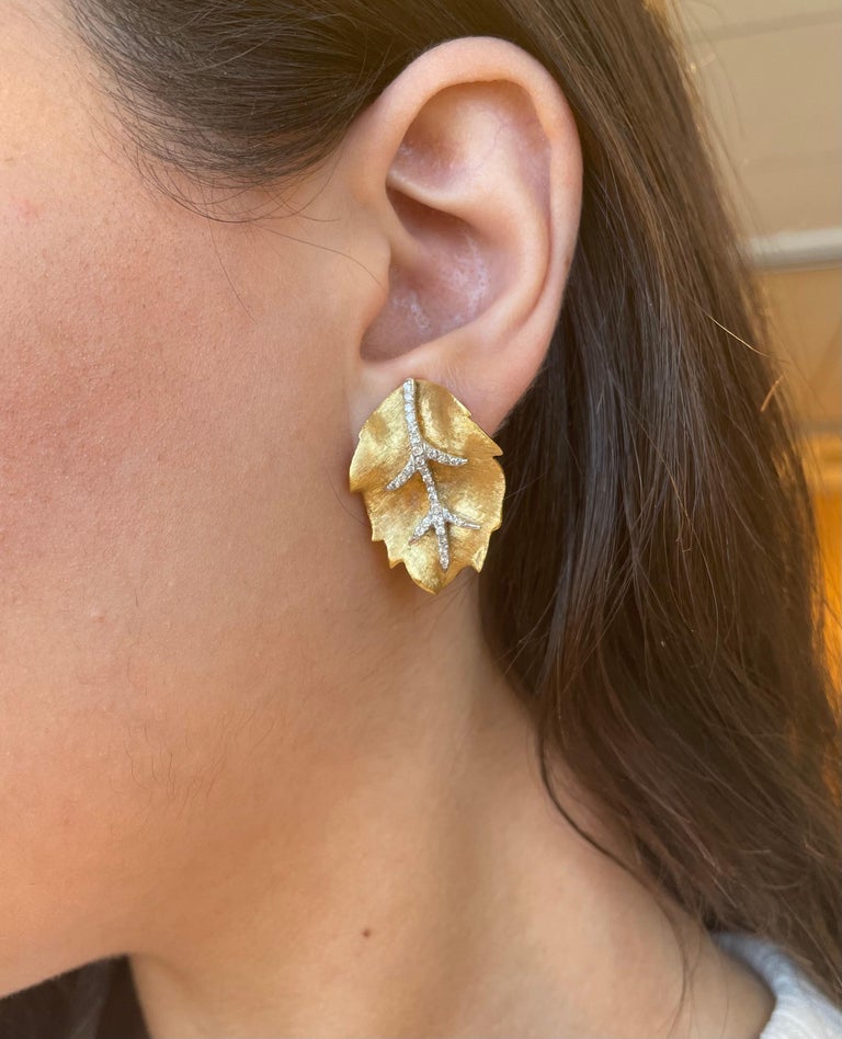 Rebel Designs Gold Leaf Earrings with Black Diamonds main image 1
