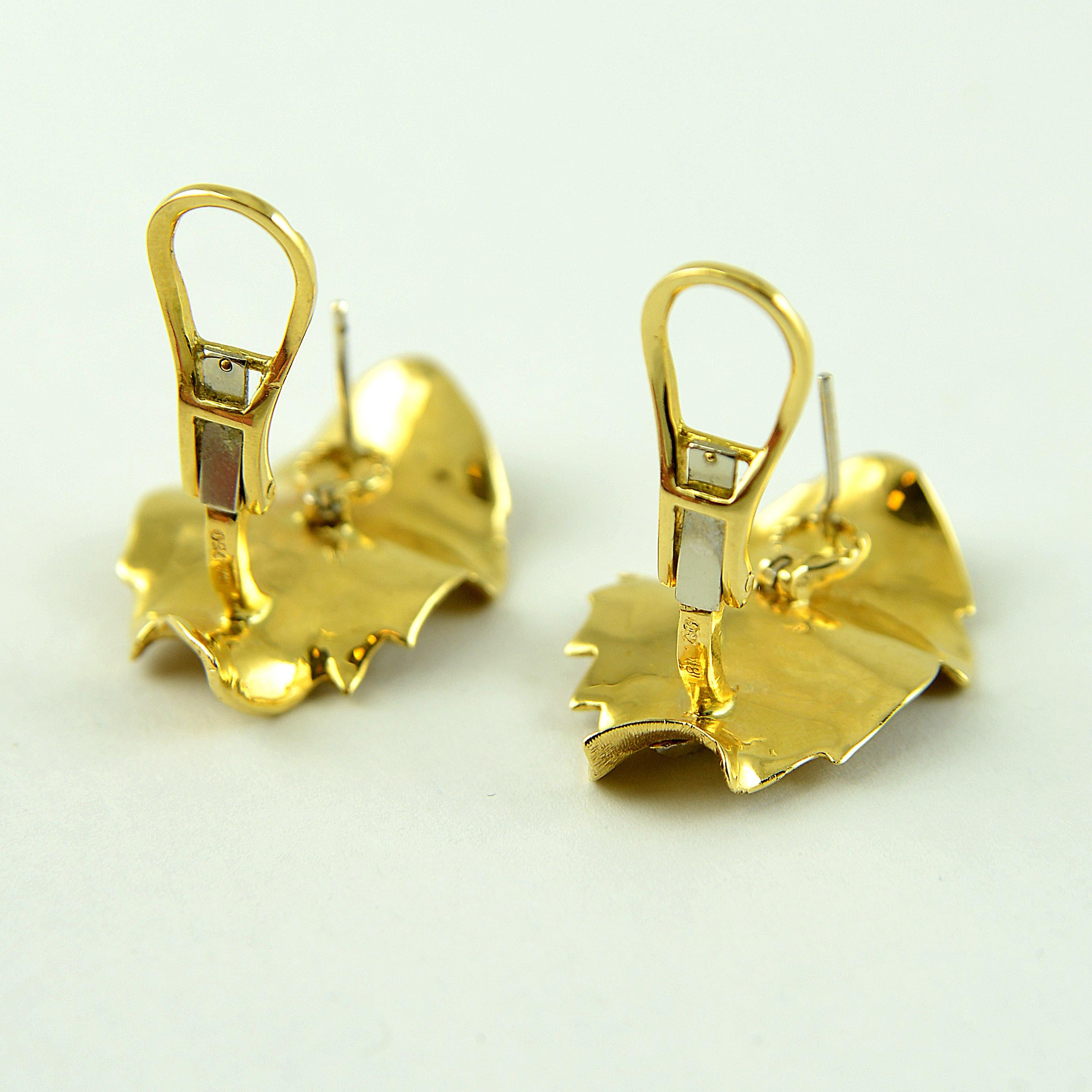 Blattohrringe aus Diamanten und 18 Karat Gelbgold für Damen oder Herren