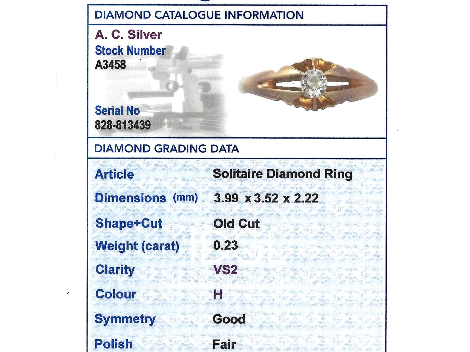 Diamond and 18k Yellow Gold Solitaire Ring, Antique, 1928 4
