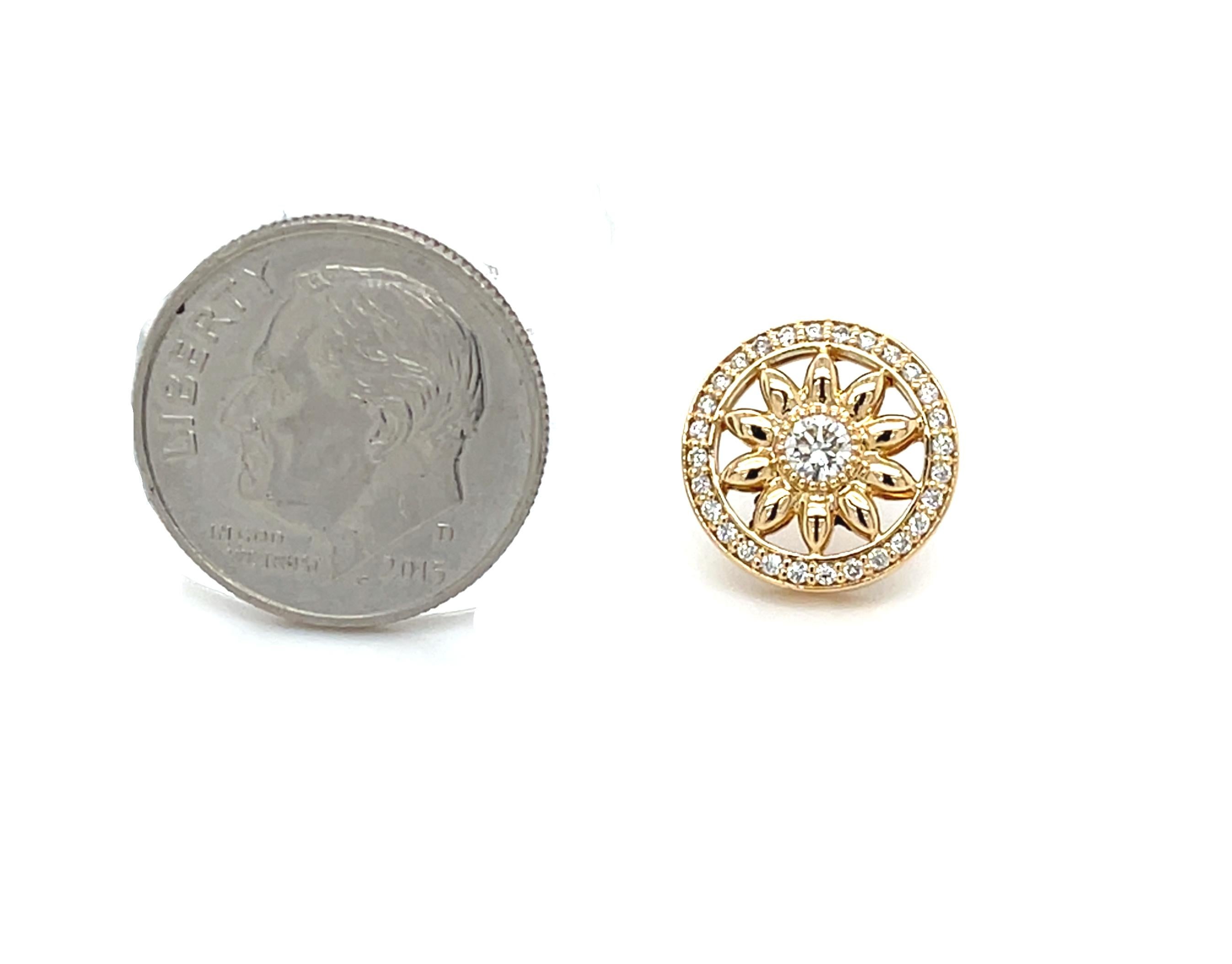 Taglio rotondo Orecchini con diamante e girasole in oro giallo 18k, 0,41 carati totali in vendita