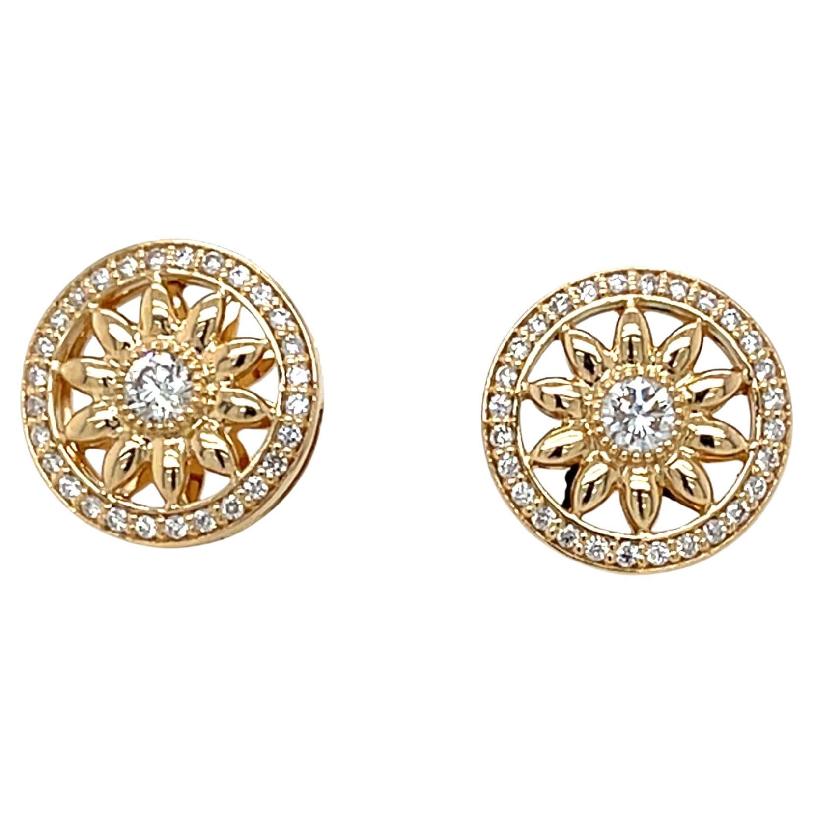 Orecchini con diamante e girasole in oro giallo 18k, 0,41 carati totali in vendita