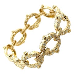 Bracelet à maillons larges arrondis en or jaune 18k et diamants, poids total 2,36 carats