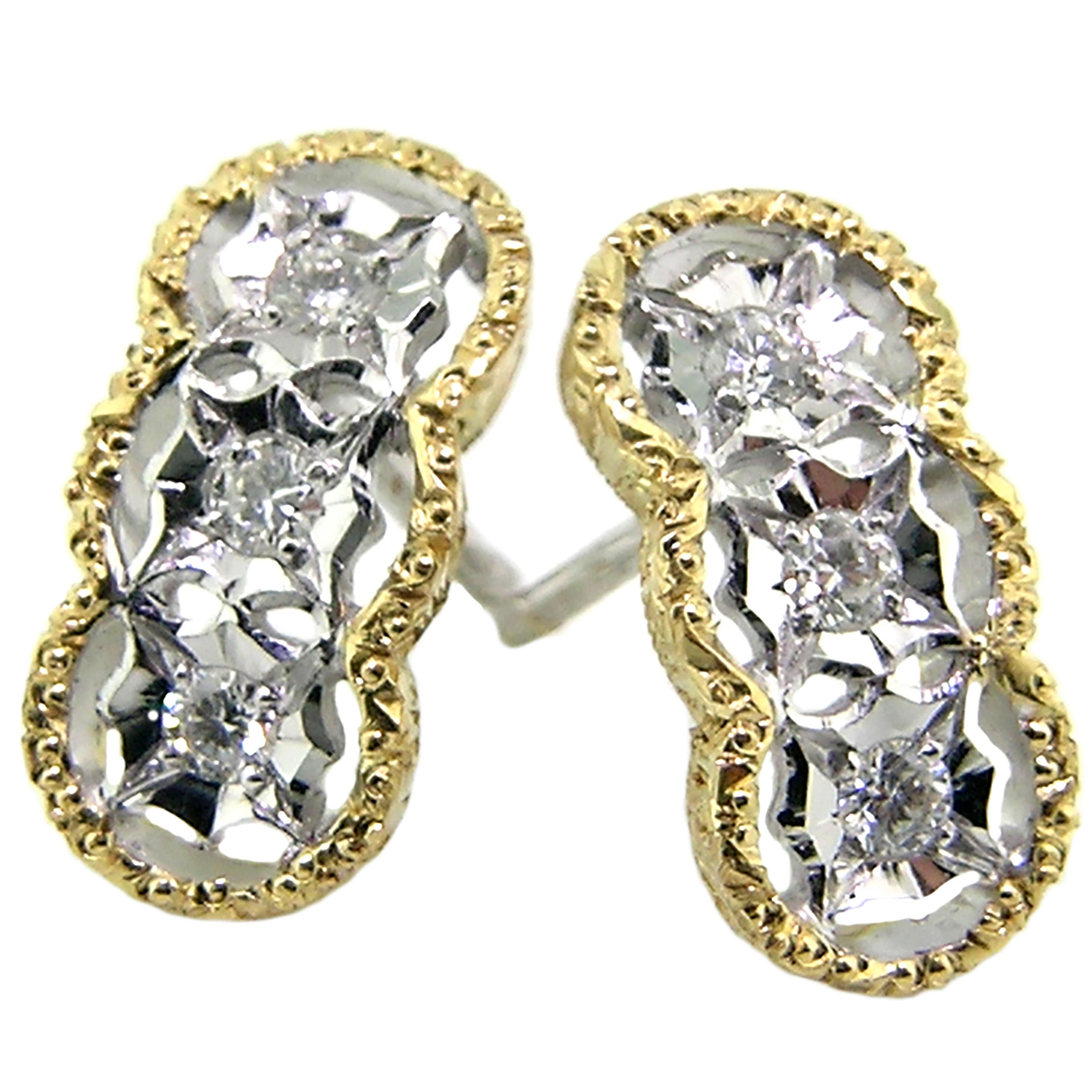 Diamond and 18kt Hand-Engraved Stud Earrings, Handmade in Italy