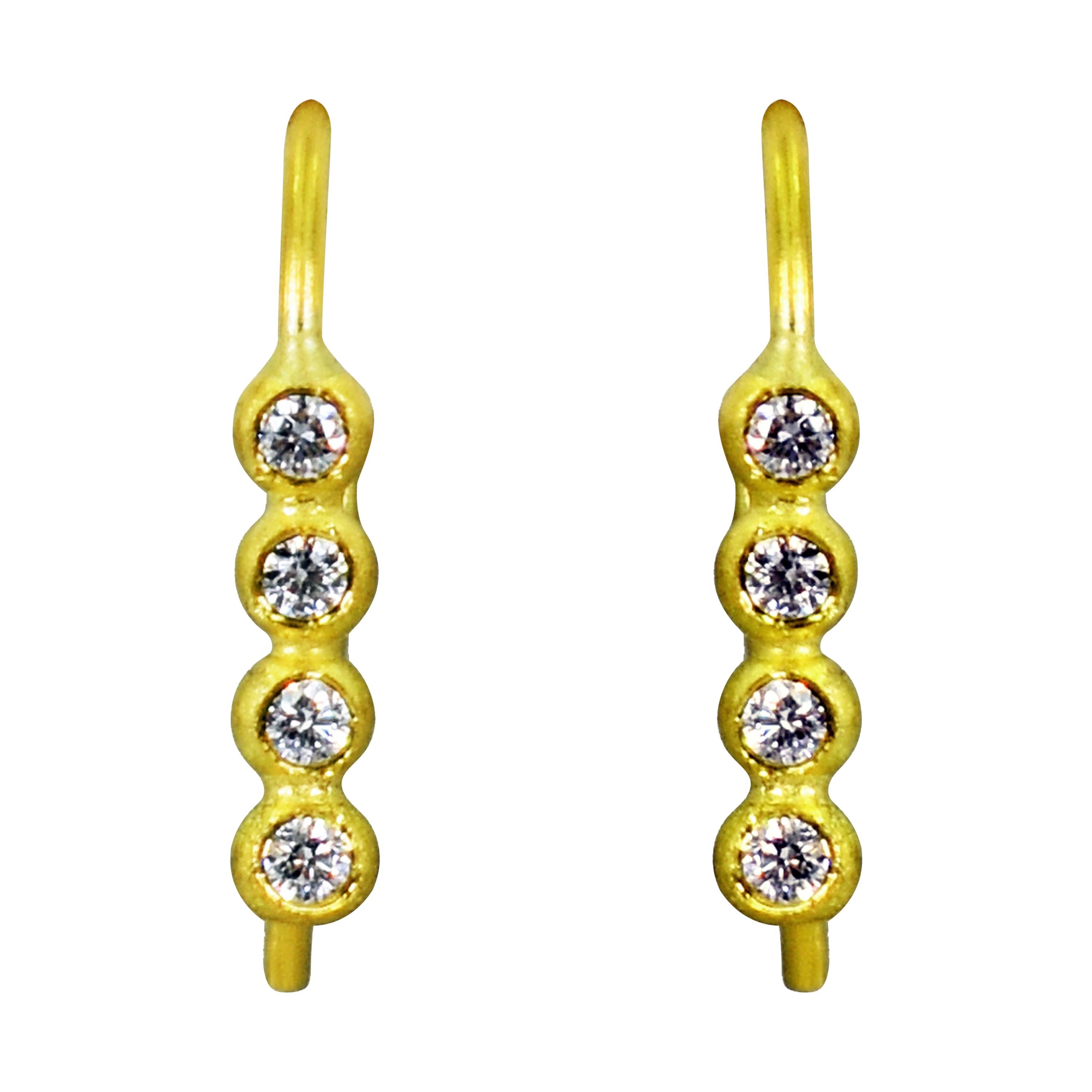 Diamond and 22 Karat Gold Vertical Bubble Drop Earrings