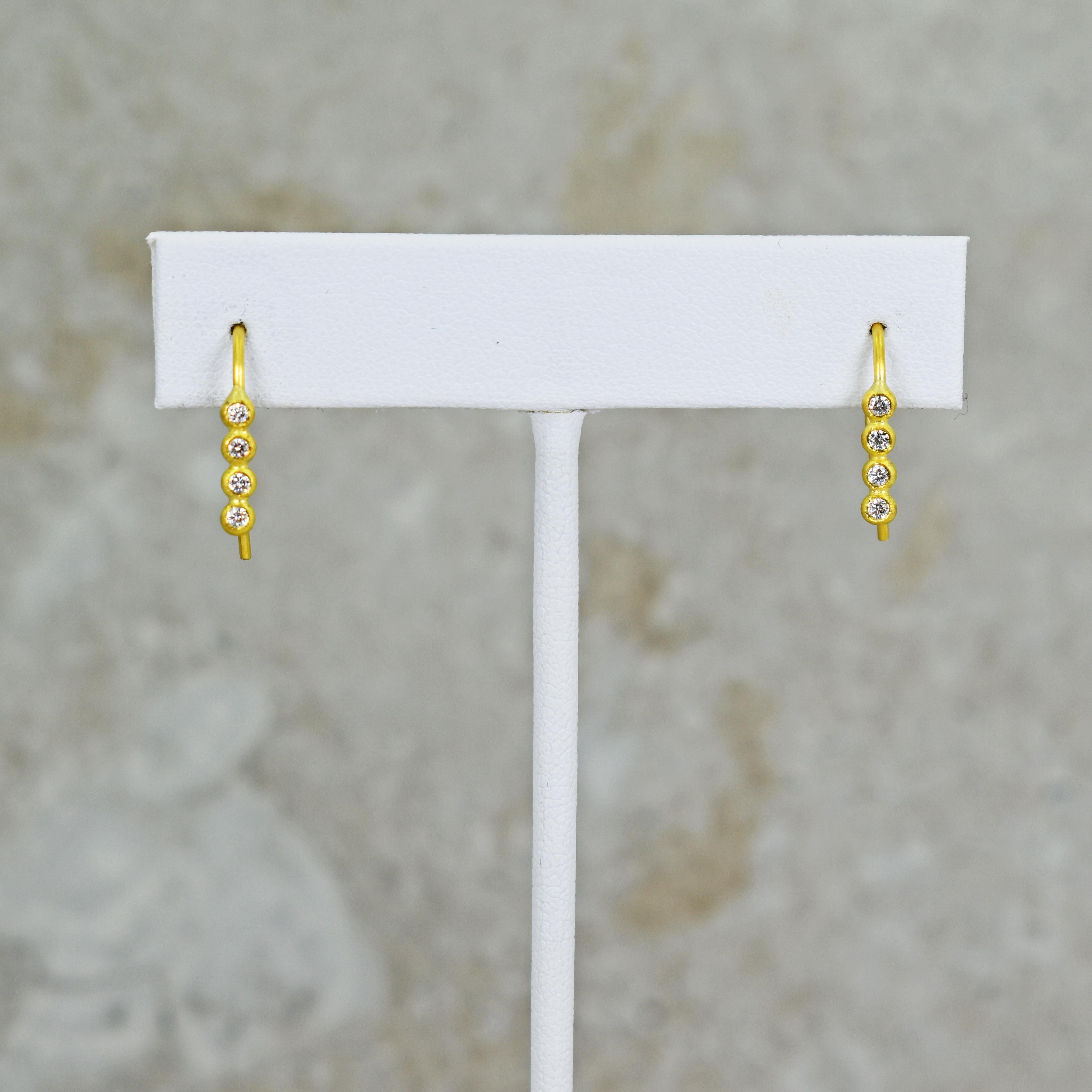 Contemporary Diamond and 22 Karat Gold Vertical Bubble Drop Earrings For Sale