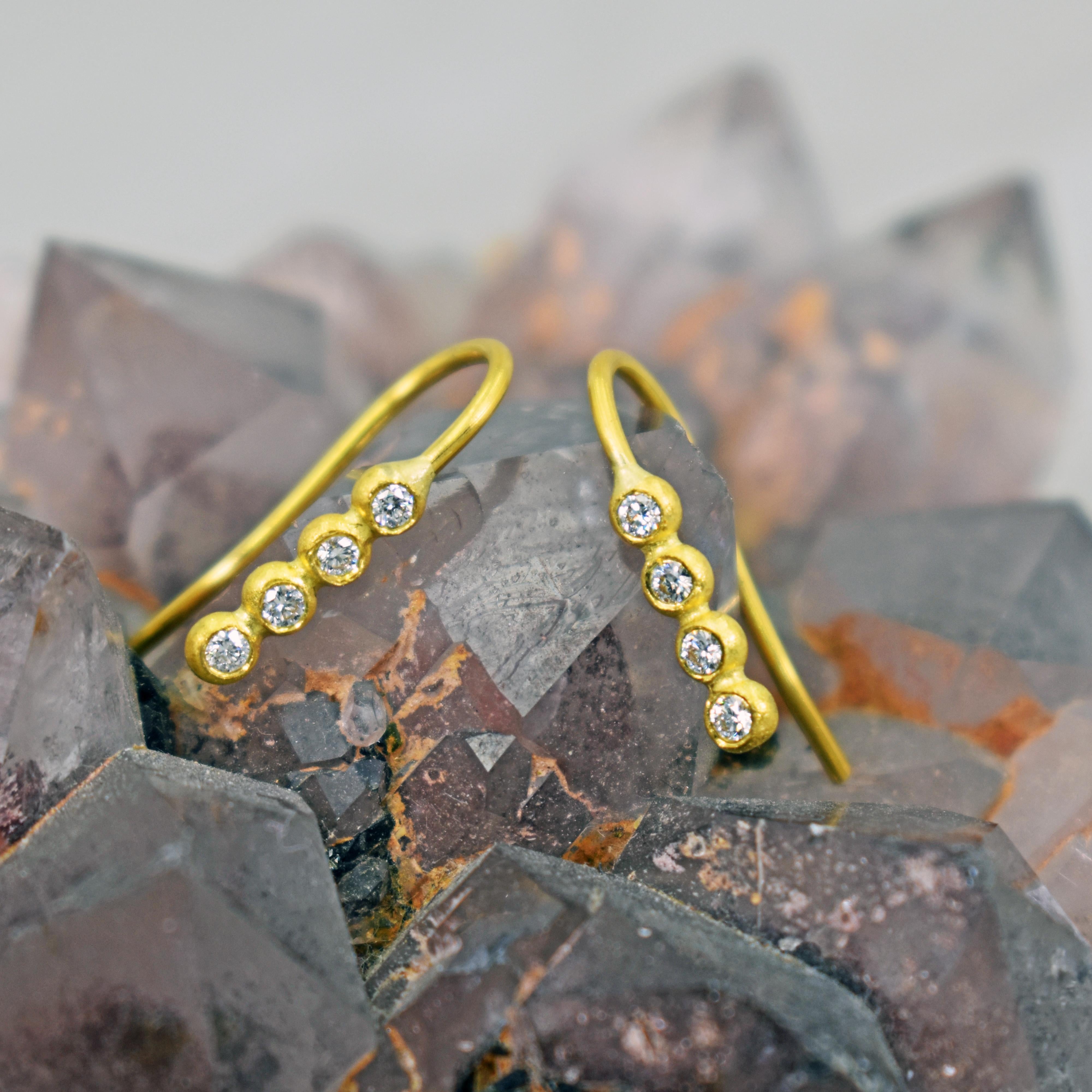 Women's Diamond and 22 Karat Gold Vertical Bubble Drop Earrings For Sale