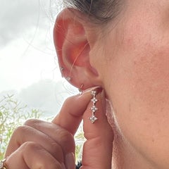 Diamond and 9 Carat Gold Cluster Dangly Earrings