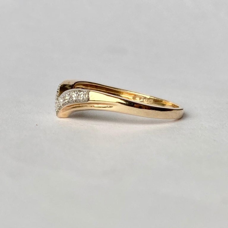 Diamond and 9 Carat Gold Wishbone Ring For Sale at 1stDibs