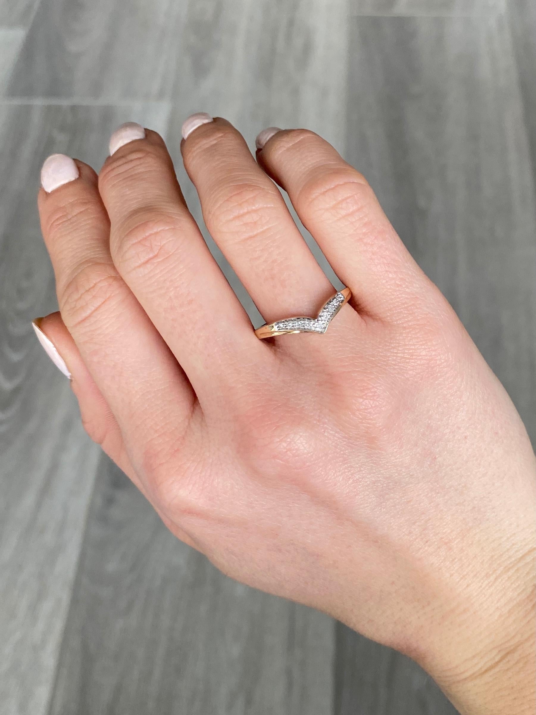 Modern Diamond and 9 Carat Gold Wishbone Ring For Sale