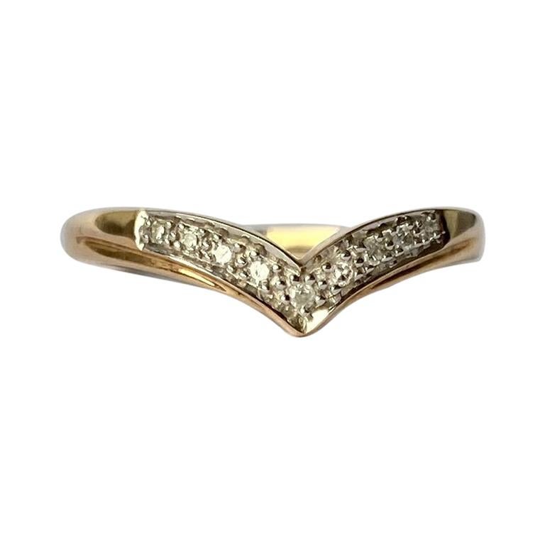 Diamond and 9 Carat Gold Wishbone Ring For Sale
