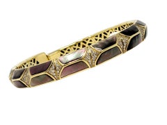 Diamond and Abalone Inlay Flexible Collar Necklace in 14 Karat Yellow Gold