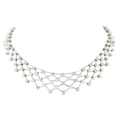 Vintage Diamond and Akoya Cultured Pearls Necklace in 950 Platinum