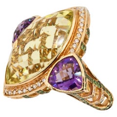 Anello con diamante e Amethys Royalty, quarzo limone certificato Olympus Art da 16,64 carati