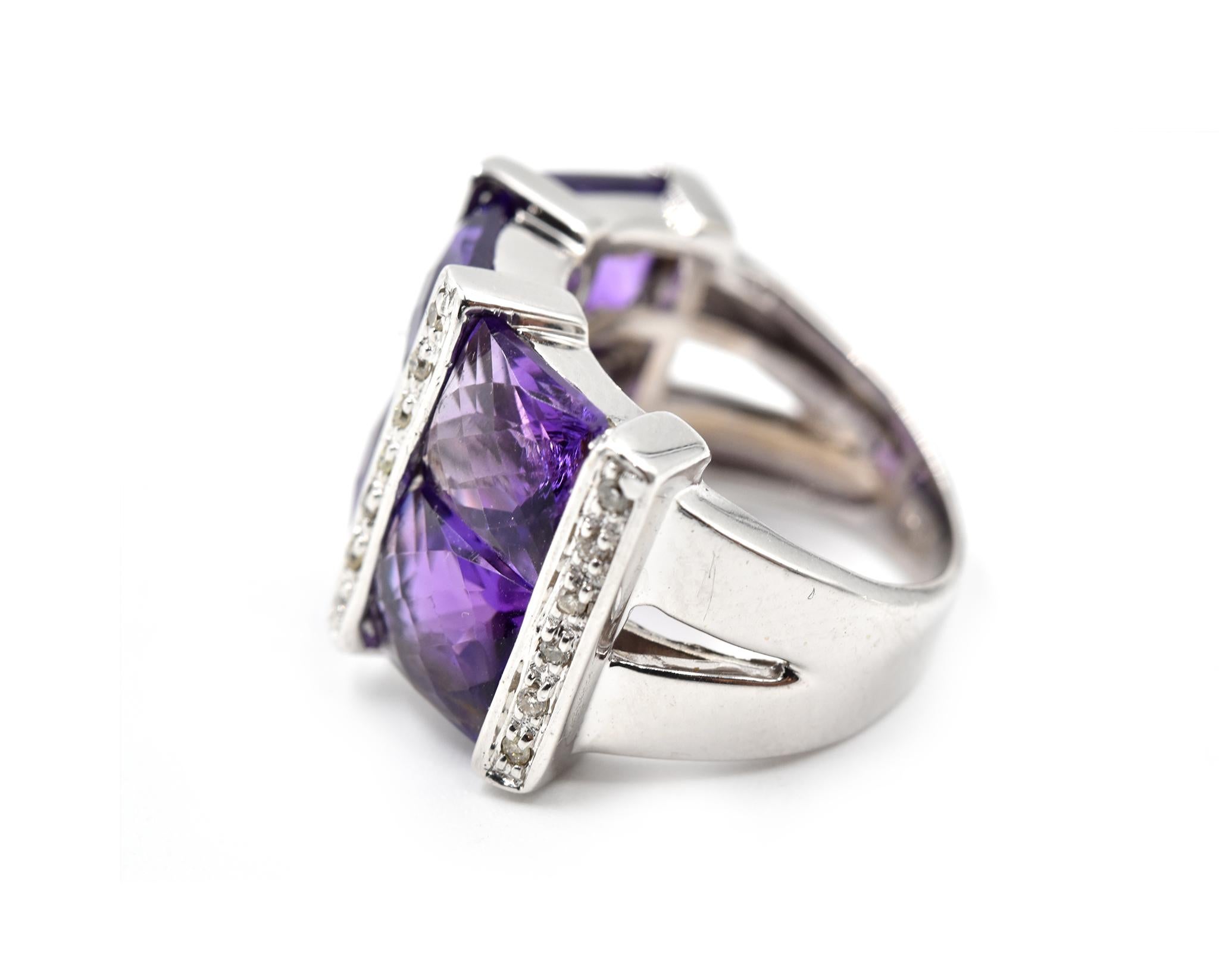 Diamond and Amethyst 14 Karat White Gold Ring In Excellent Condition In Scottsdale, AZ