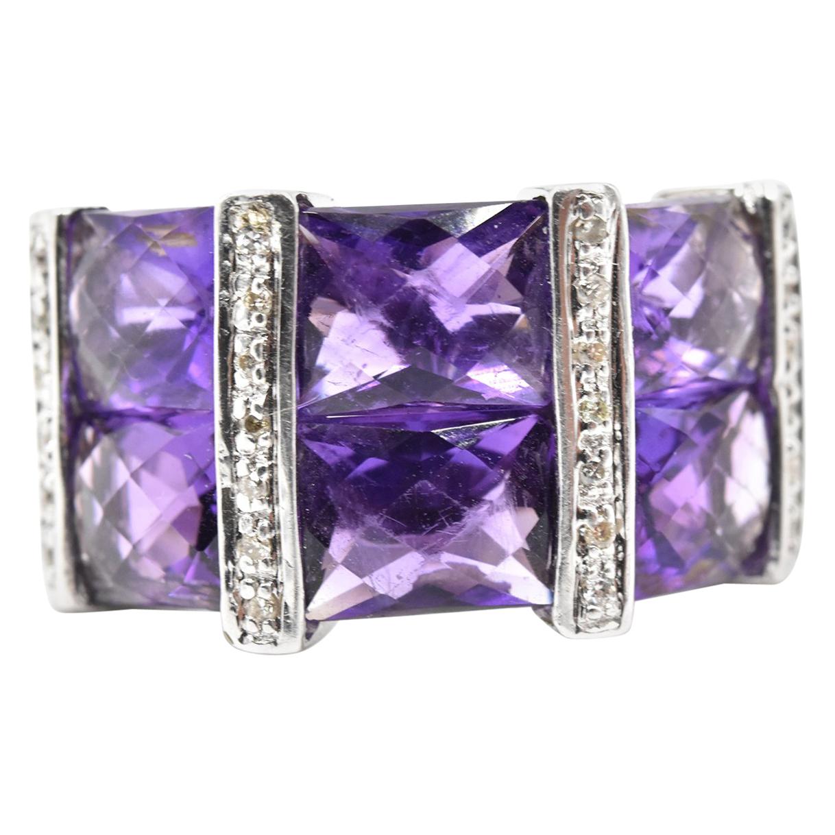 Diamond and Amethyst 14 Karat White Gold Ring