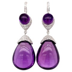 Diamond and Amethyst Earrings 18 Karat White Gold