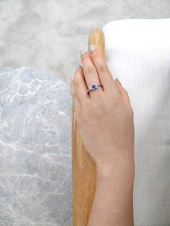 Diamond and Amethyst Engagement Tension Twisted Engagement Ring 18K White Gold