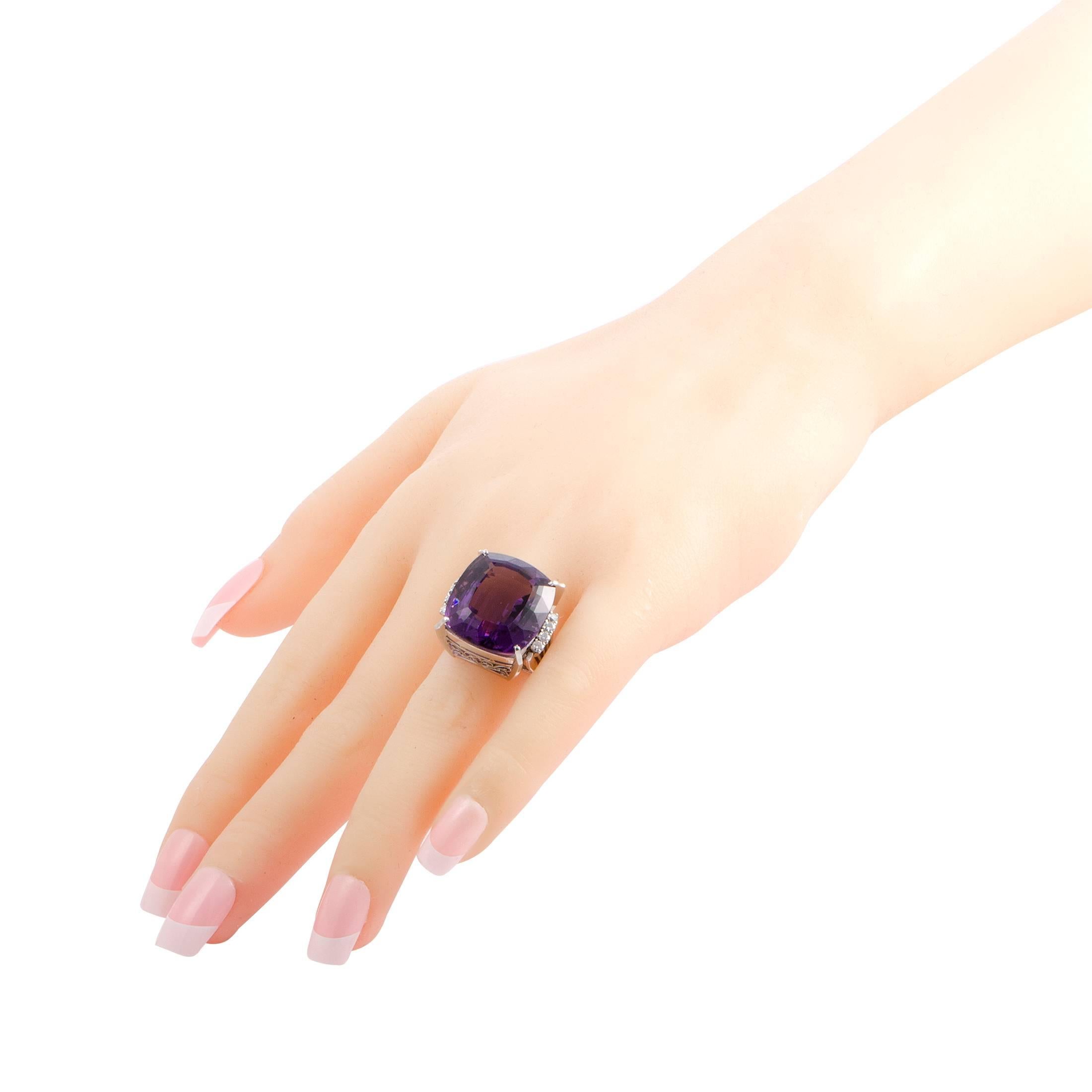 Women's Diamond and Amethyst Platinum Cocktail Ring