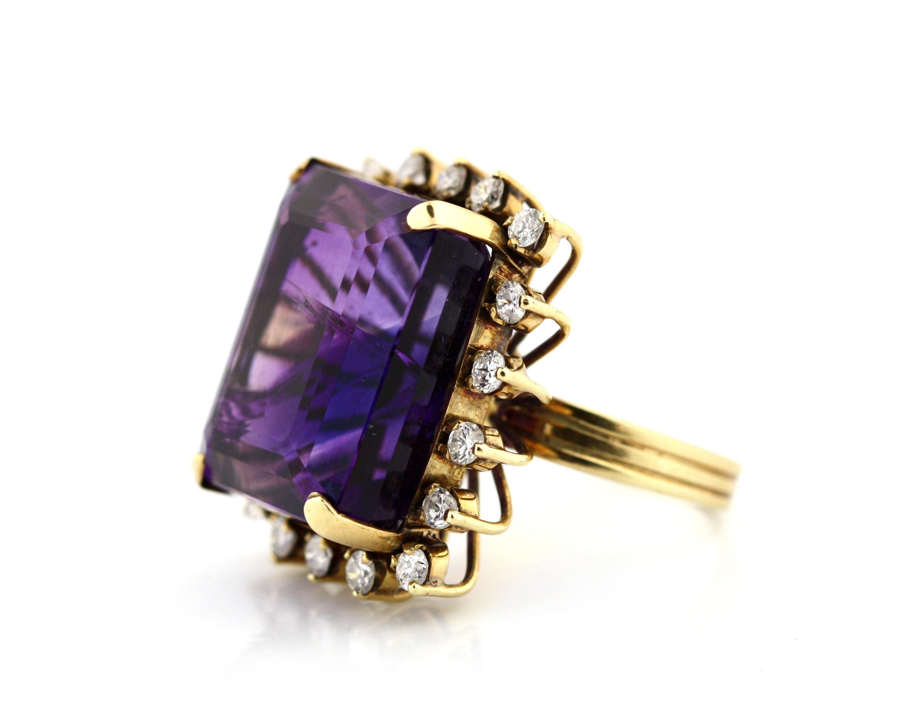 Emerald Cut Diamond and Amethyst Ring For Sale