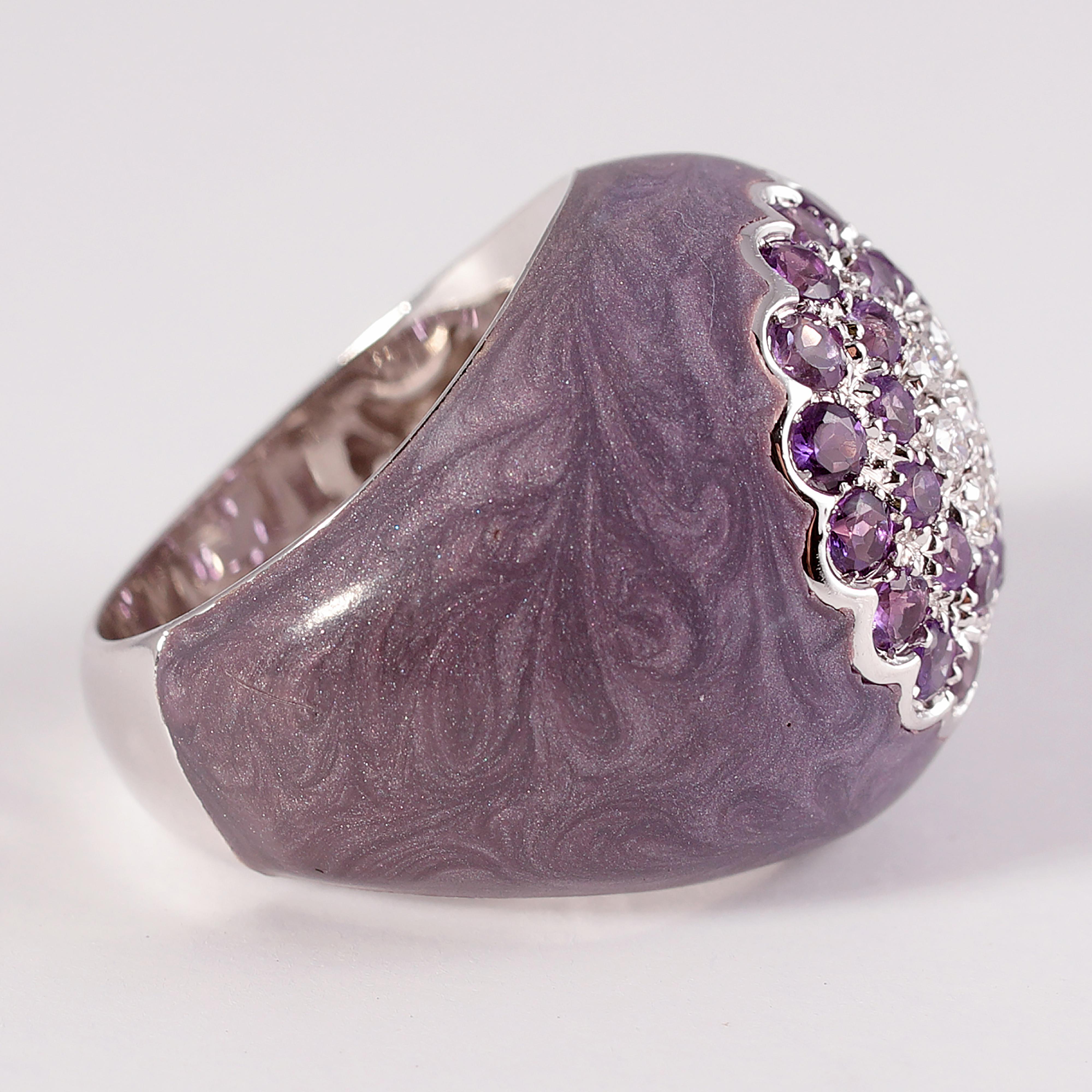 Women's or Men's Diamond and Amethyst Ring from Bonato & Massoni of Milan For Sale