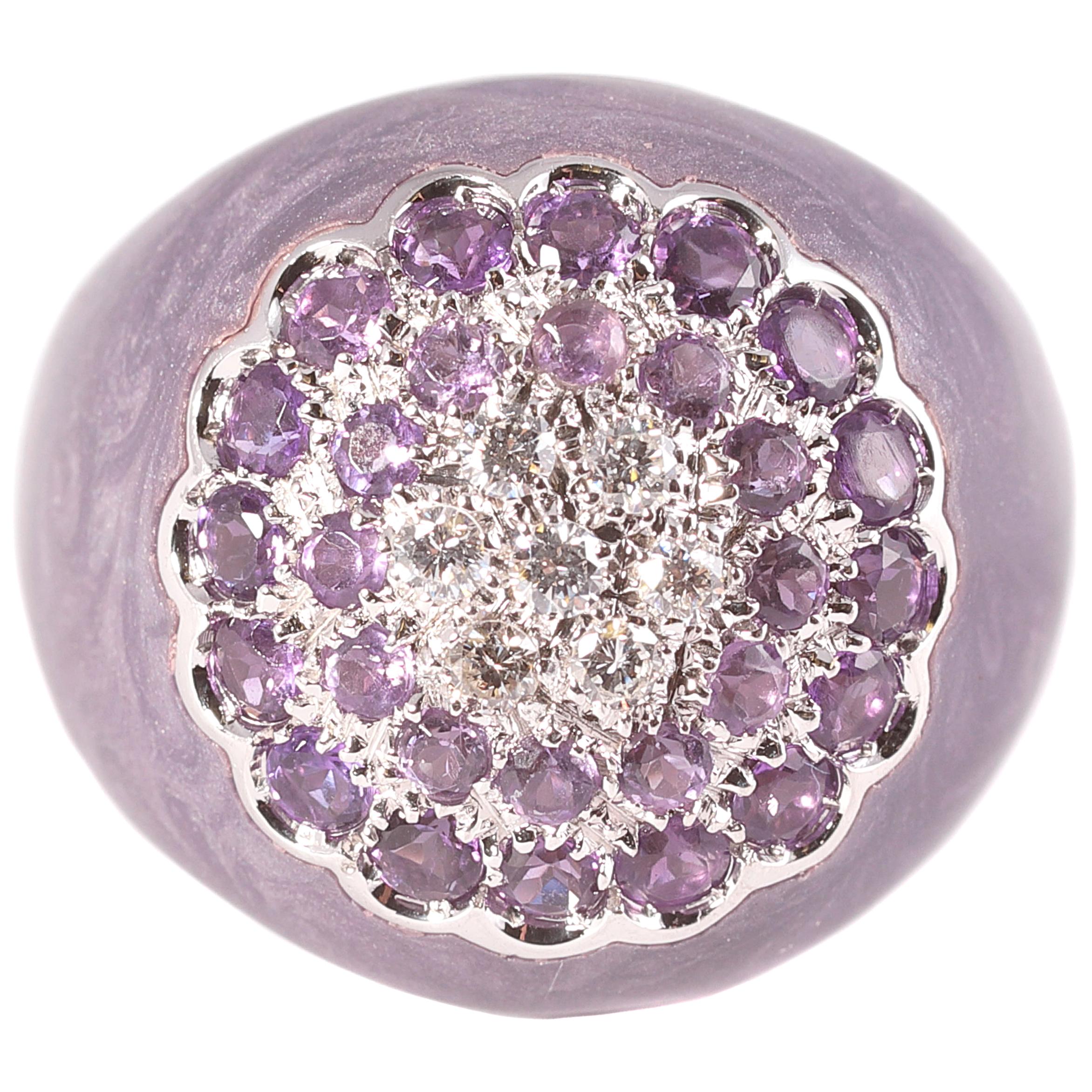 Diamond and Amethyst Ring from Bonato & Massoni of Milan For Sale