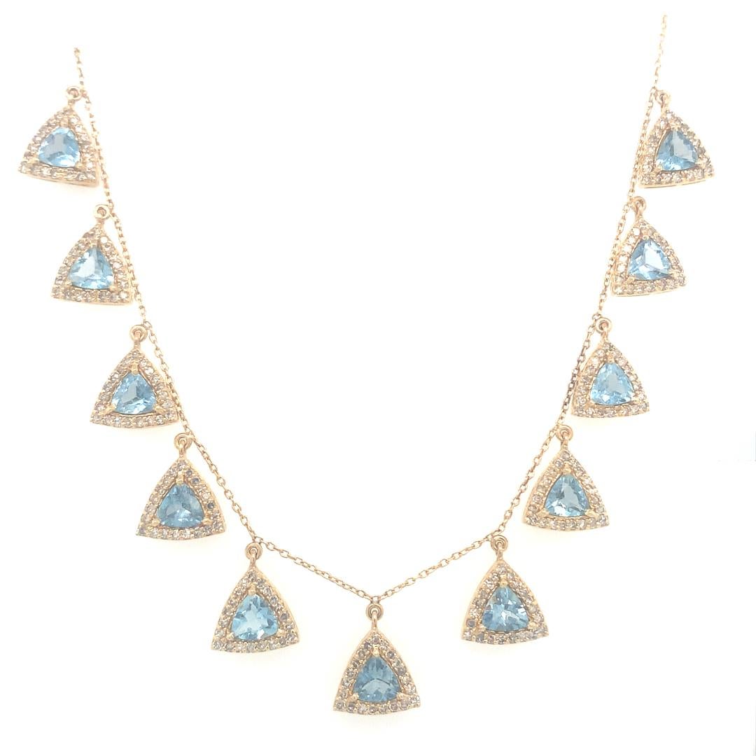 Women's Diamond and aquamarine 14 Kt gold necklace