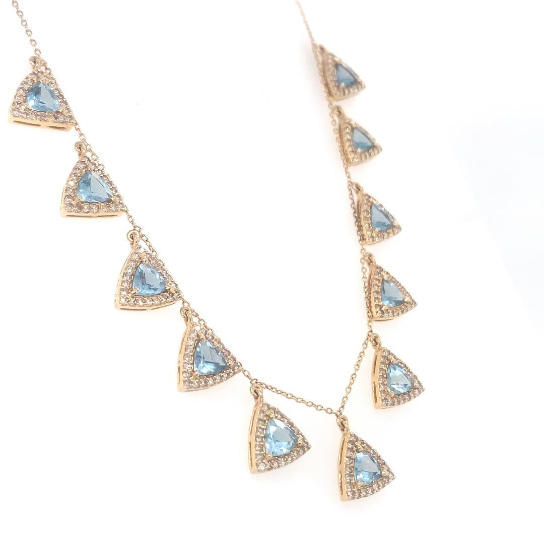 Diamond and aquamarine 14 Kt gold necklace 1