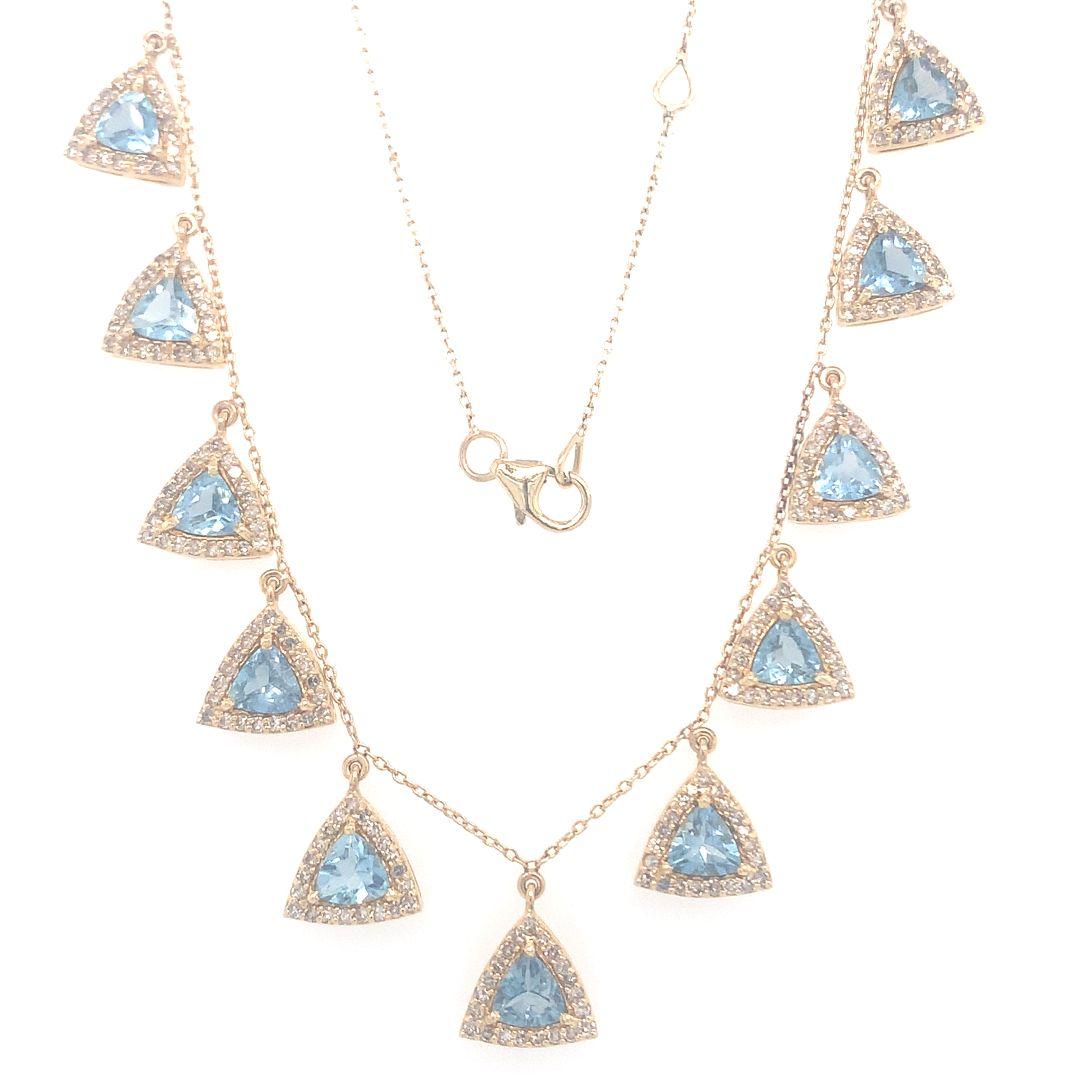 Diamond and aquamarine 14 Kt gold necklace 2